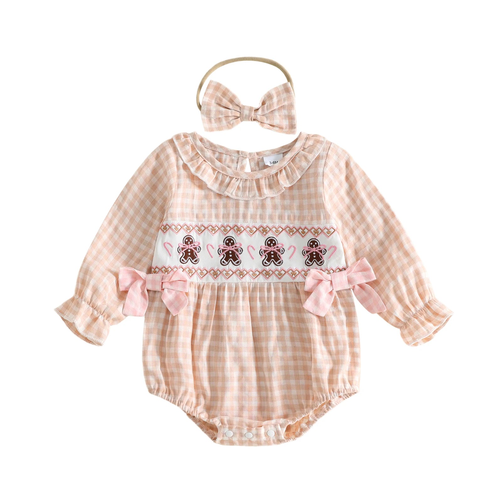 Baby Girl Christmas Gingham Romper & Bow Headband Set