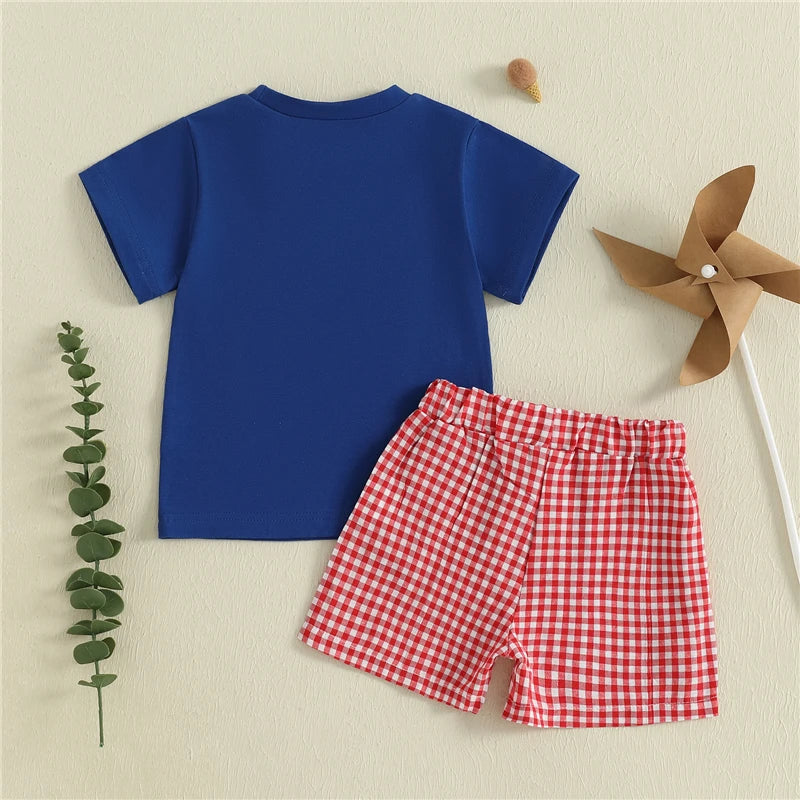 Tool Embroidery T-Shirt & Plaid Shorts Set