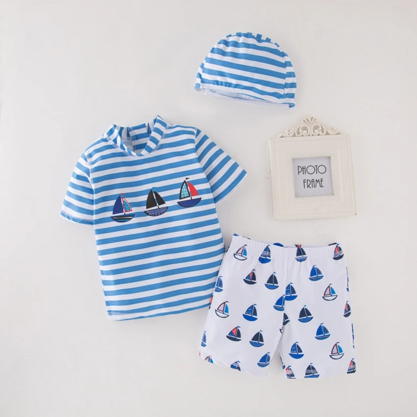 3-Piece Sunscreen Rash Guard & Shorts Swim Set