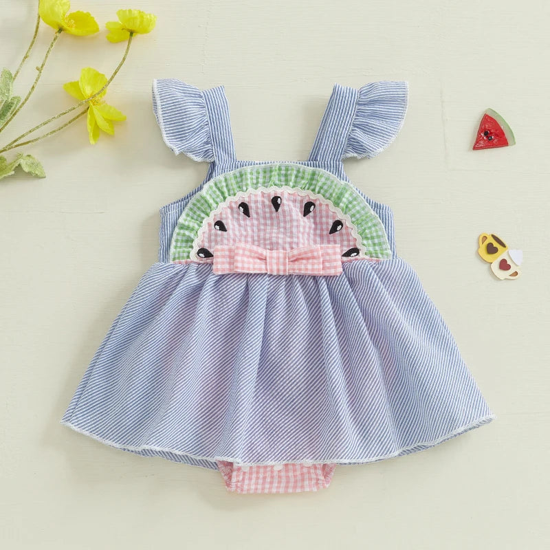 Watermelon Themed Romper Dress for Baby Girls