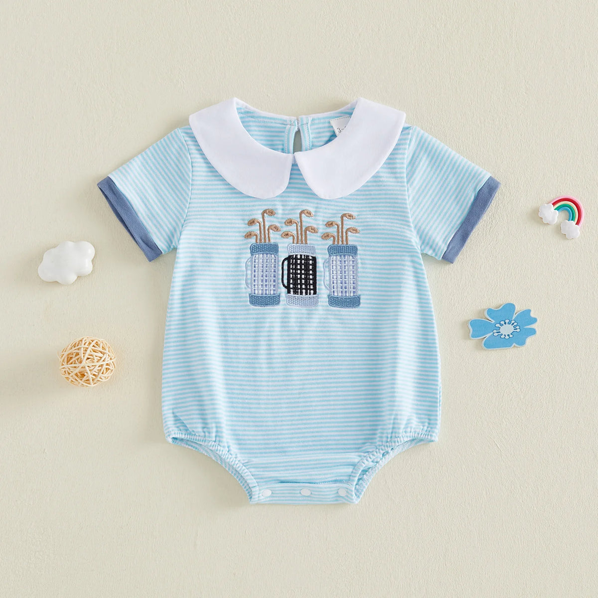 Baby Boy's Golf Club Embroidered Collar Romper