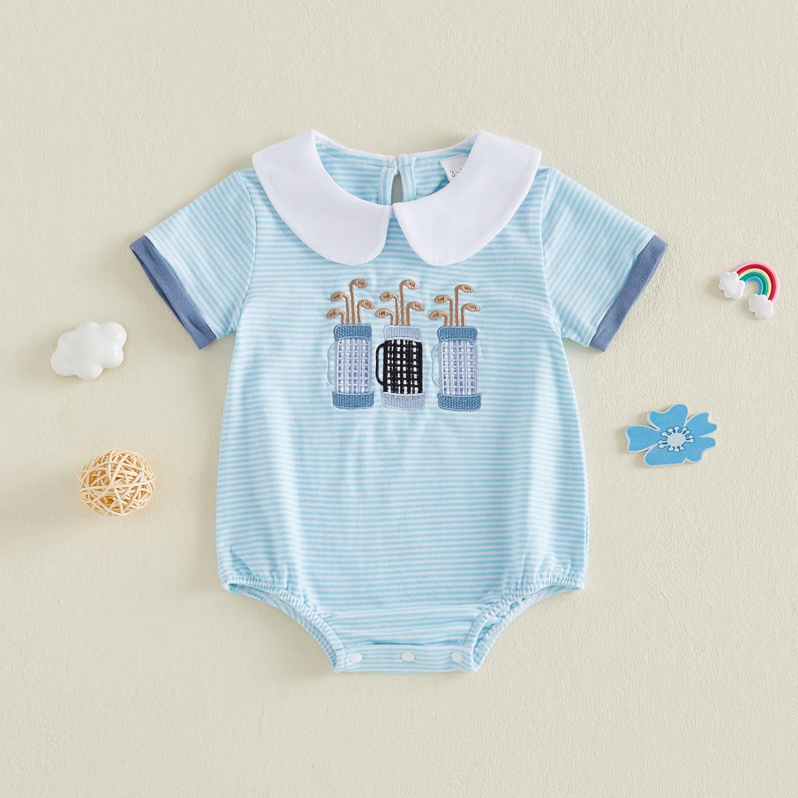 Baby Boy's Golf Club Embroidered Collar Romper