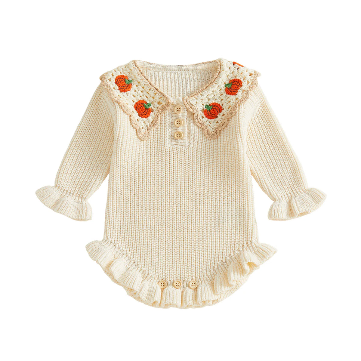 Baby Girl Pumpkin Embroidered Knit Romper