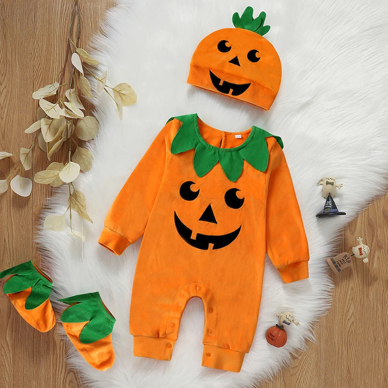 3-Piece Baby Pumpkin Halloween Costume Outfit