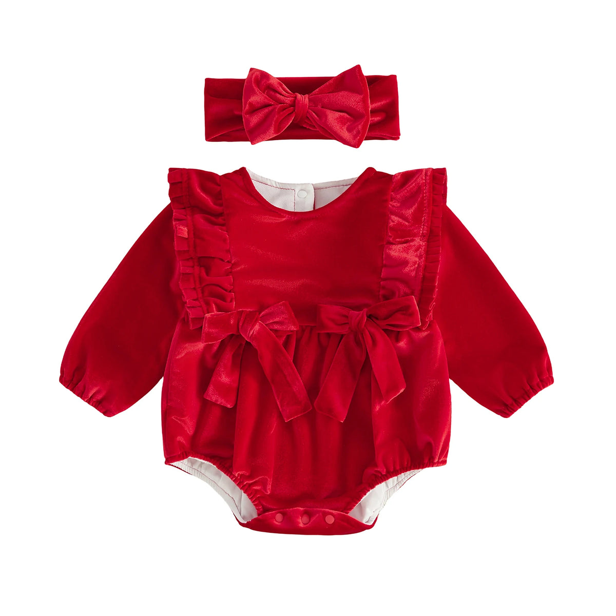 Baby Girl Ruffle Bow Romper &amp; Headband Set