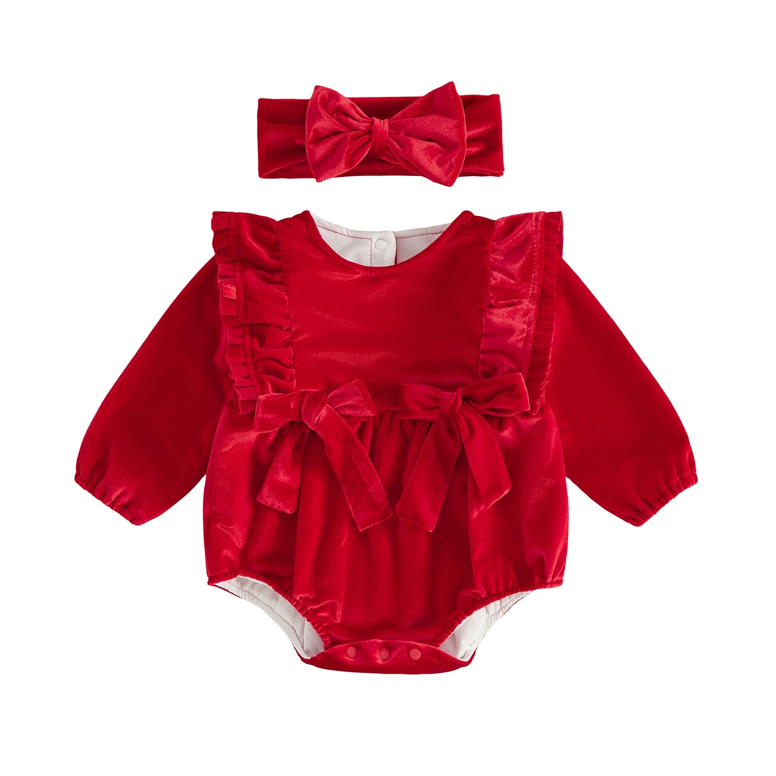 Baby Girl Ruffle Bow Romper & Headband Set