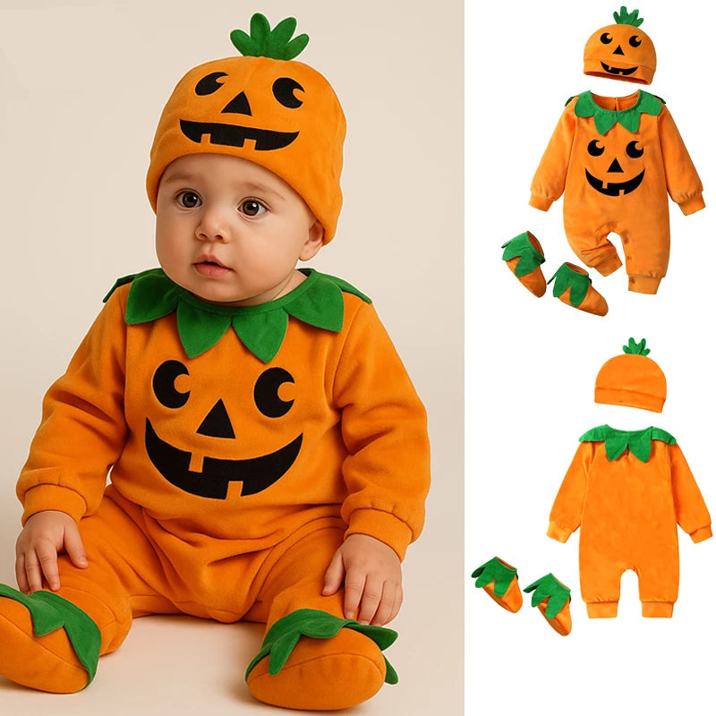 3-Piece Baby Pumpkin Halloween Costume Outfit