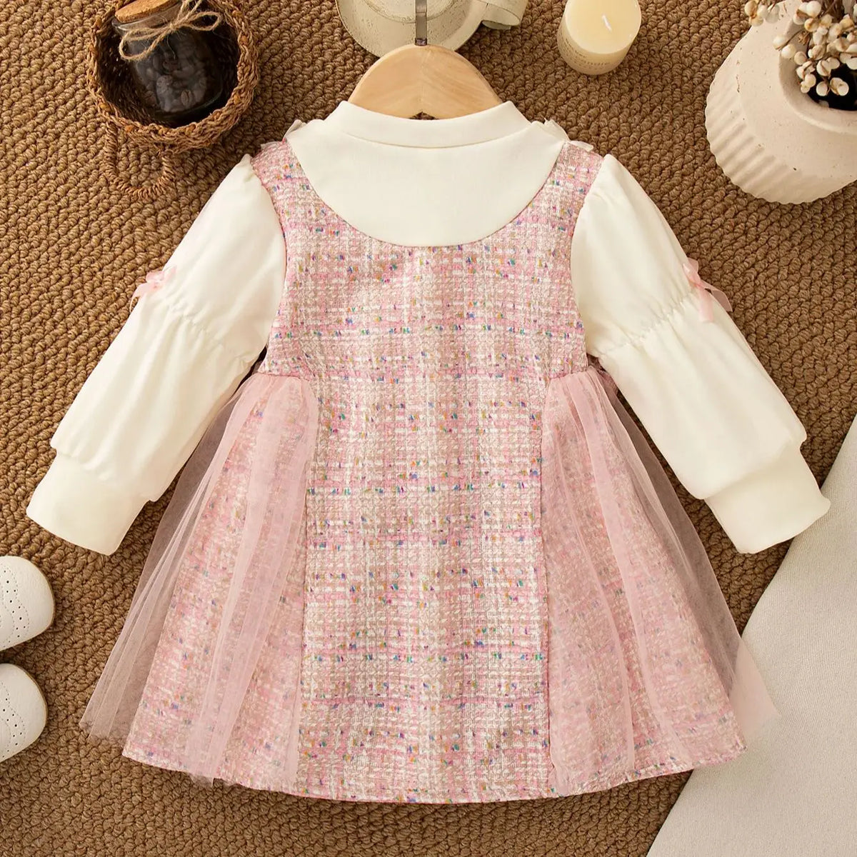 Checkered Bow Baby Girl Princess Dress Long Sleeve