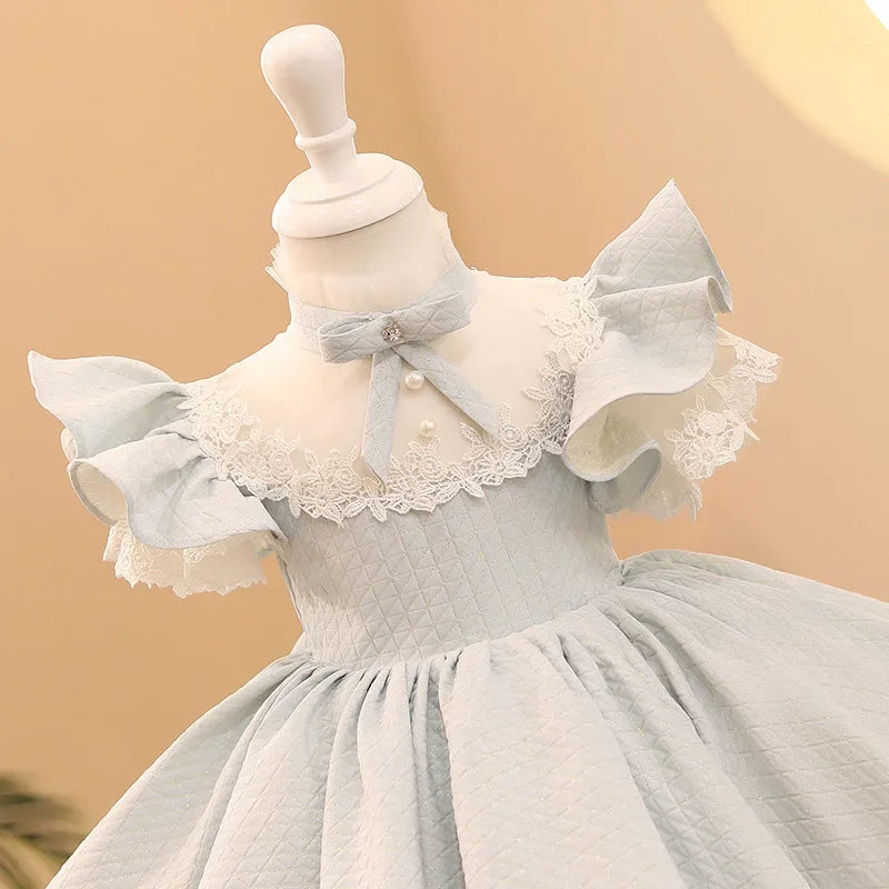Girls’ Elegant Lace Ruffle Dress