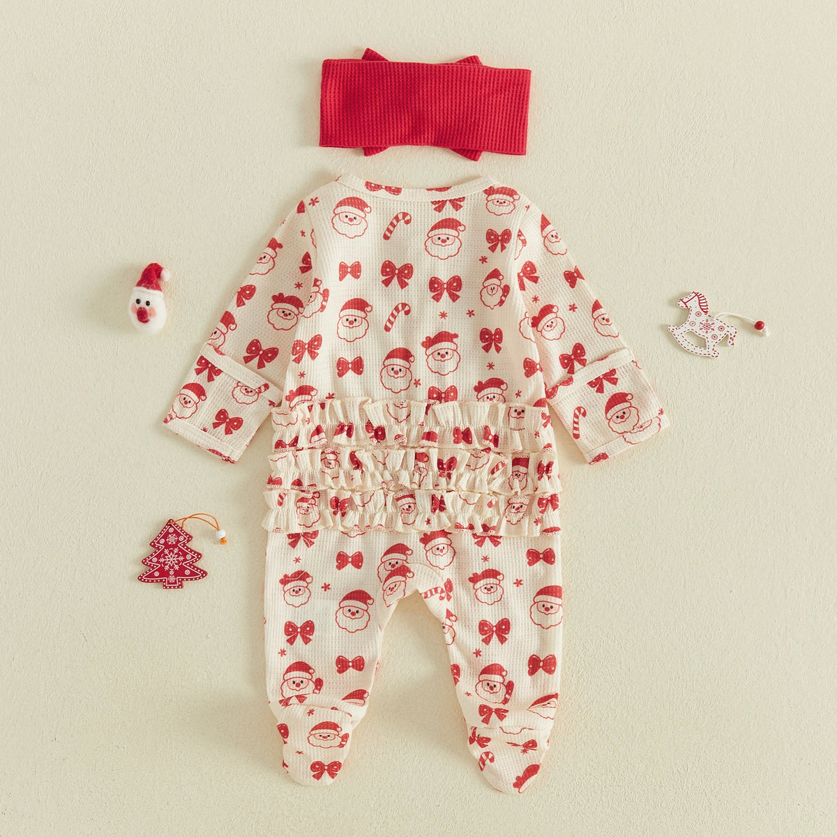 Baby Girl Santa Christmas Zipper Romper & Headband Set