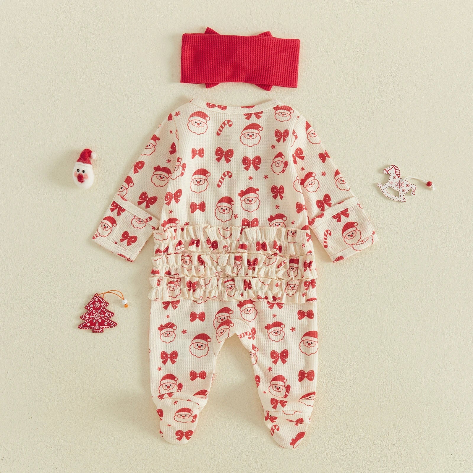 Baby Girl Santa Christmas Zipper Romper & Headband Set