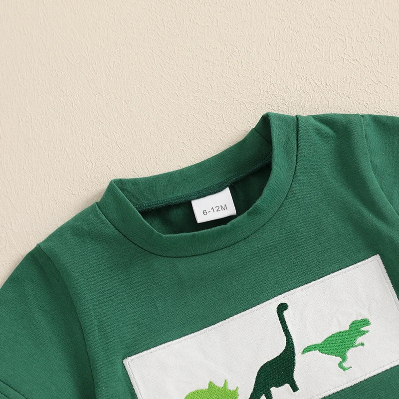 Embroidered T-Shirt & Striped Shorts Set