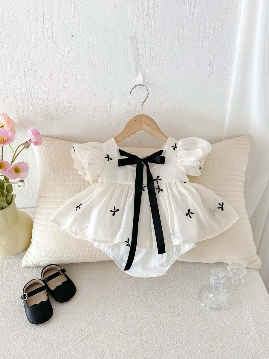 Baby Girl Bubble Sleeve Bow Romper