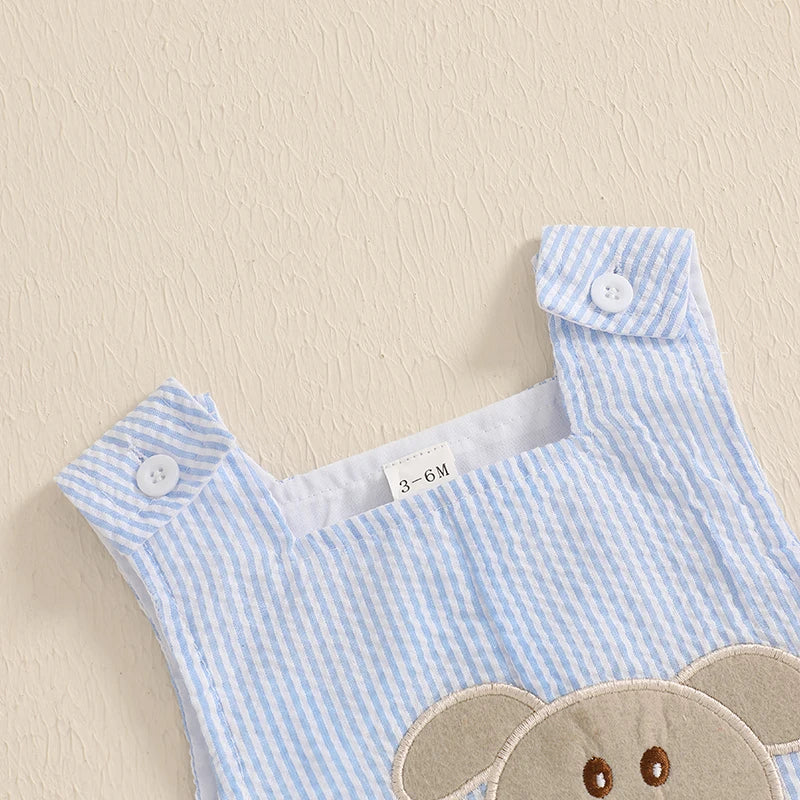 Dog Embroidered Seersucker Overalls for Toddlers