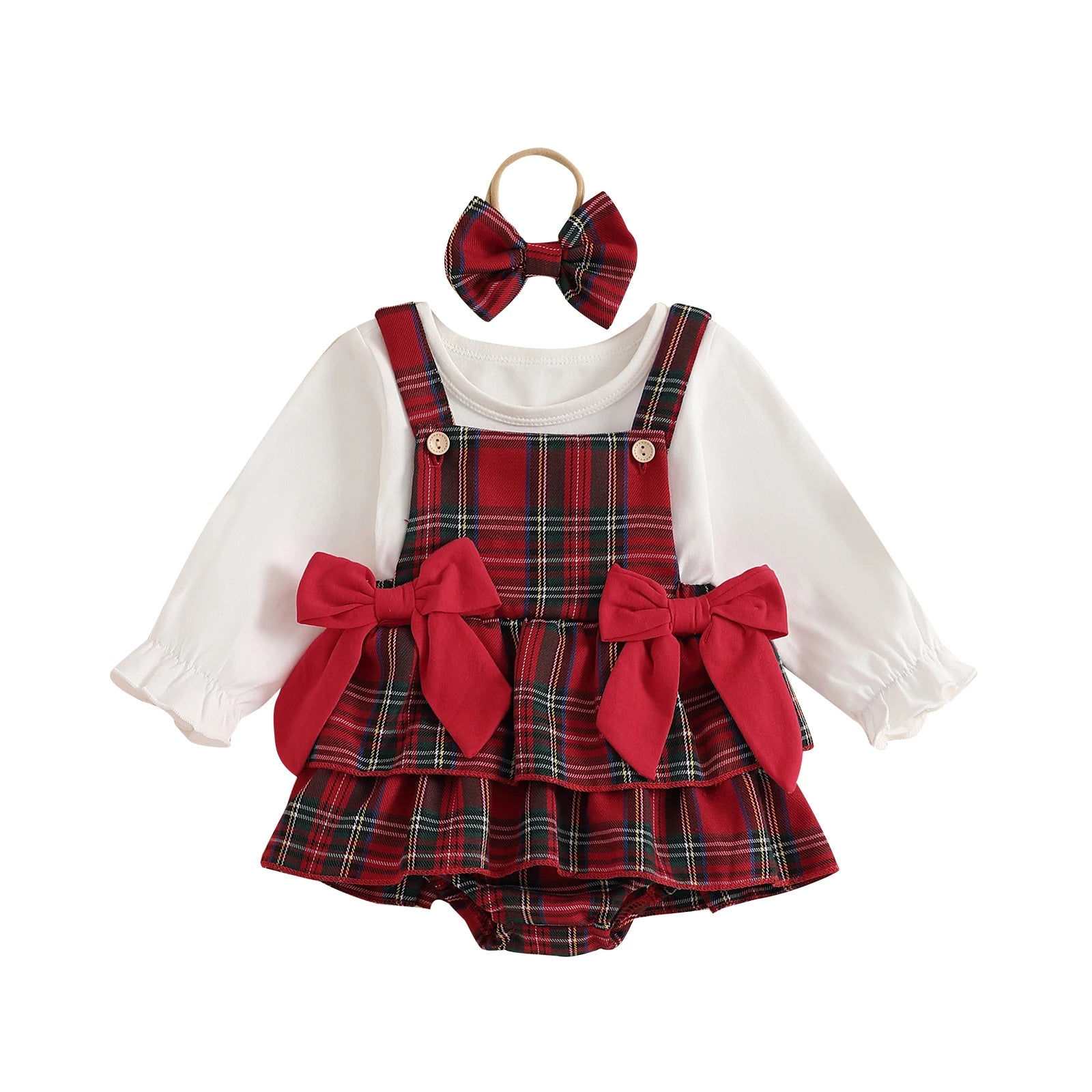 Baby Girls' Christmas 3-Piece Romper Outfit Set