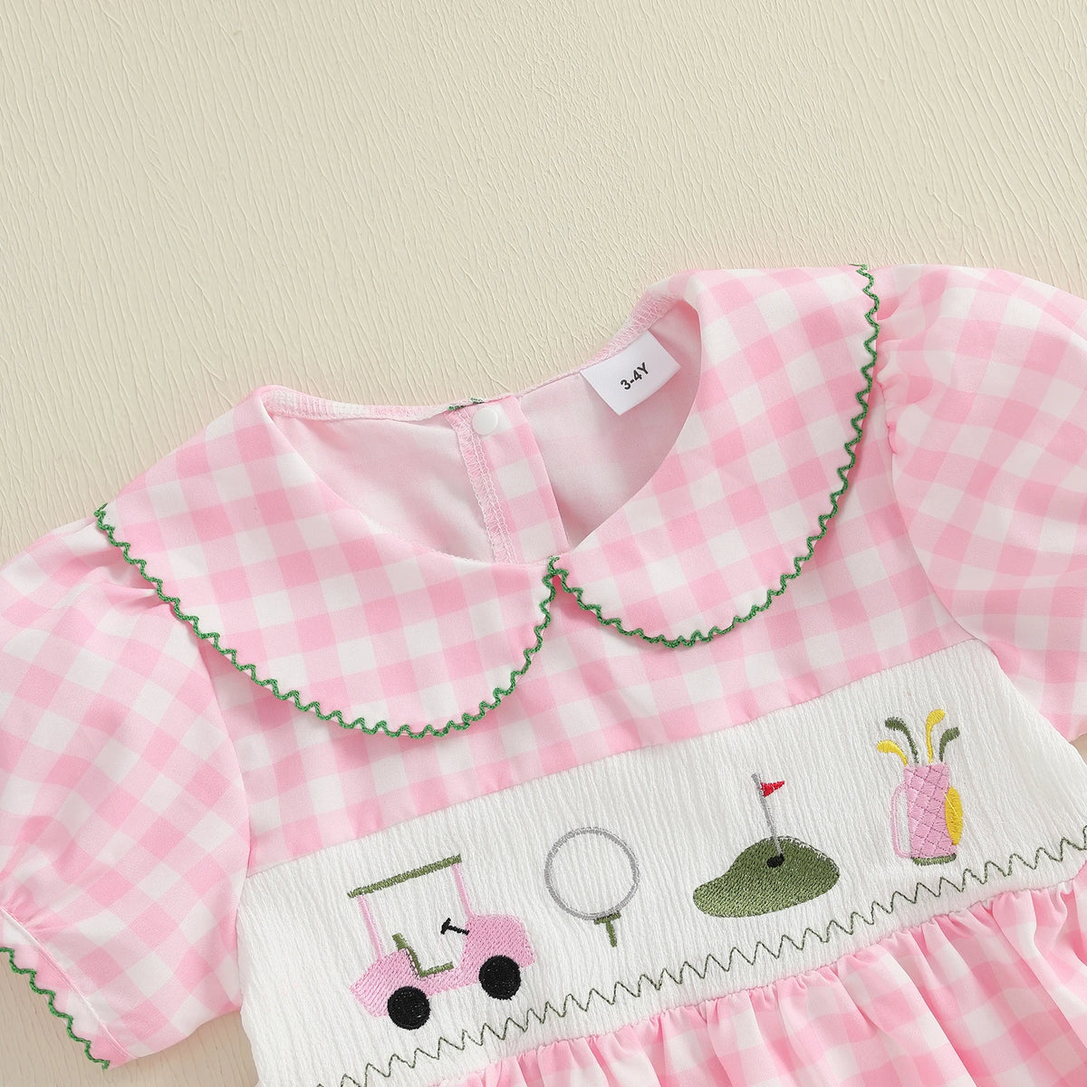 Plaid Embroidered Dress with Doll Collar
