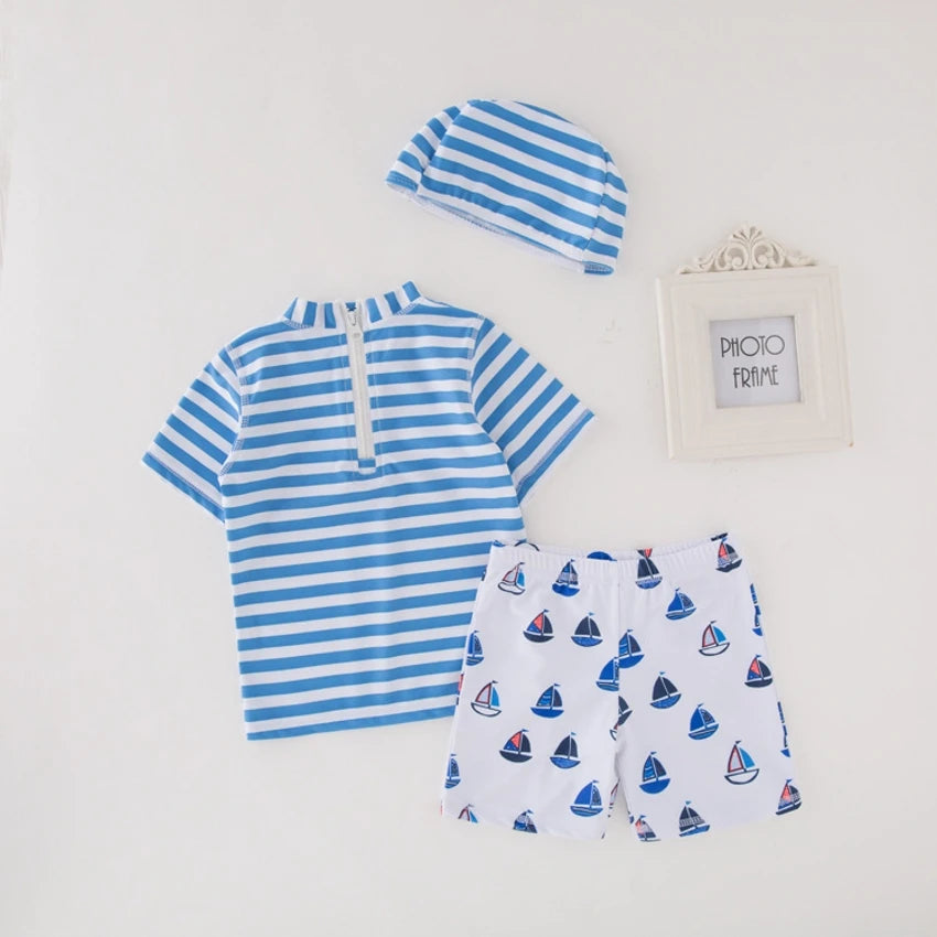 3-Piece Sunscreen Rash Guard & Shorts Swim Set
