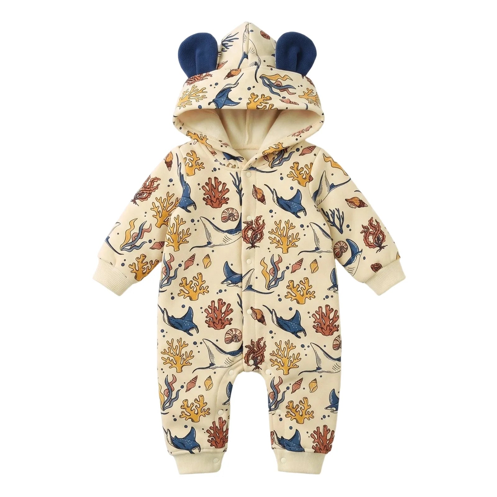 Baby Boys Animal Print Hooded Romper