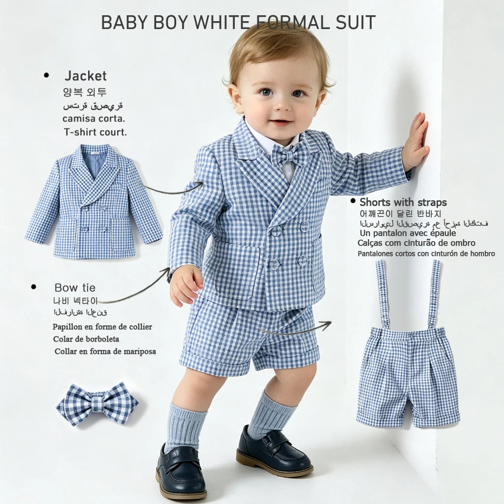 Toddler Boys’ Checked 3-Piece Formal Suit Set