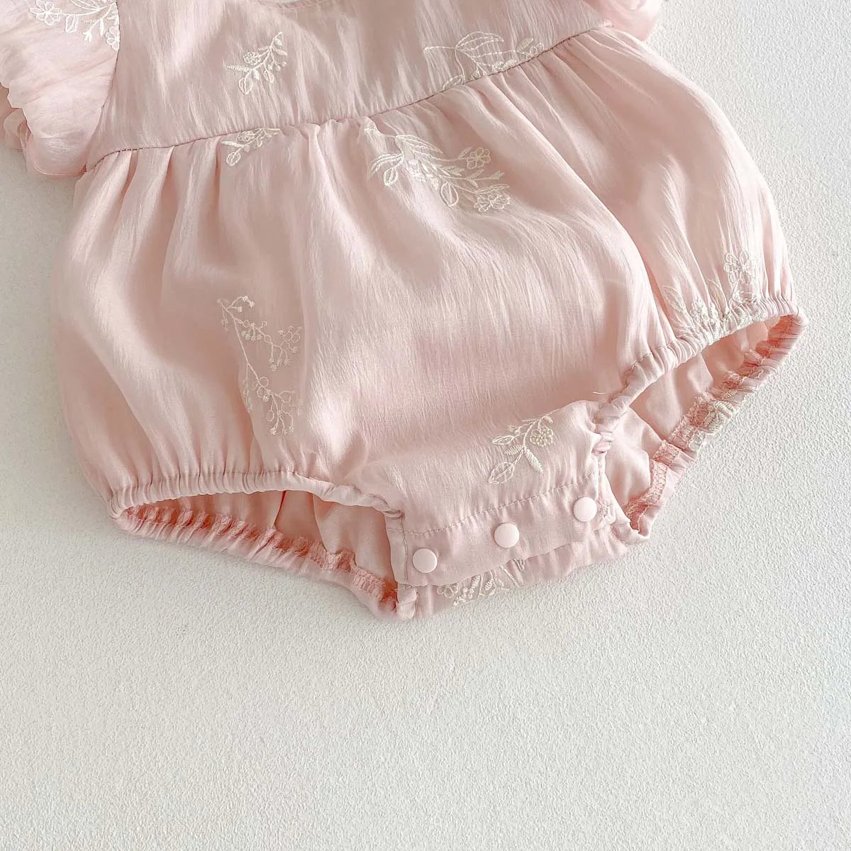 Baby Girl Embroidered Cotton Bubble Sleeve Princess Romper