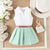 Ribbed Lapel Vest Top and Pleated Skirt Set