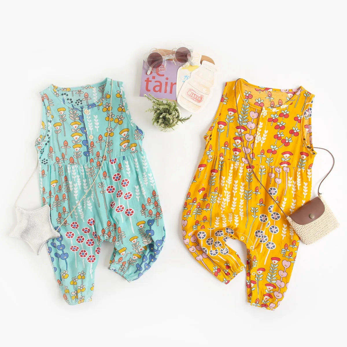 Baby Girl Floral Sleeveless Cotton Romper | Summer Holiday Jumpsuit 0-3T