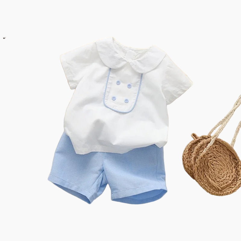 Baby Boy&#39;s Classic Blue and White Short Set