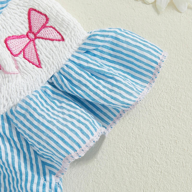 Smocked Bow Embroidered Baby Girl Romper