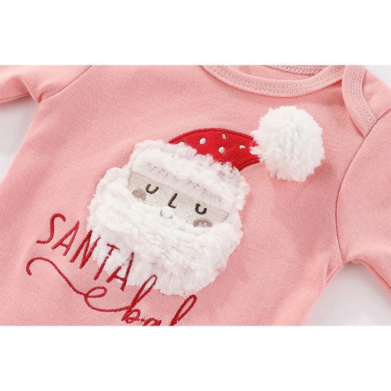 Baby Girl Christmas Santa Bodysuit, Printed Pants & Headband Set