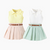 Ribbed Lapel Vest Top and Pleated Skirt Set