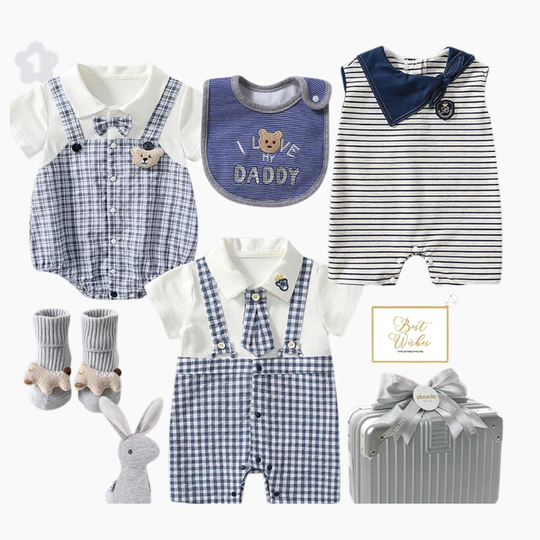 Blue Plaid Baby Boy Gentleman Gift Set
