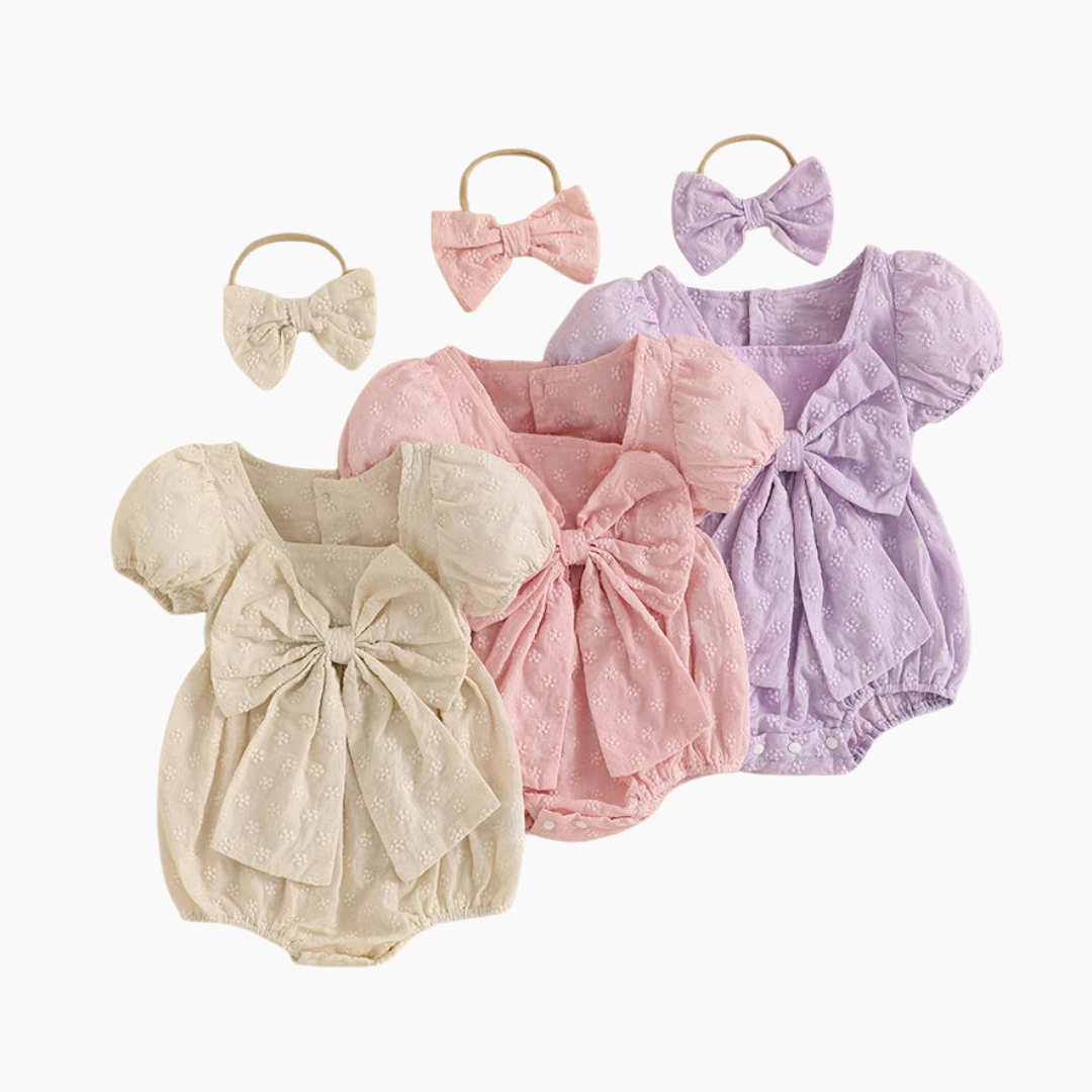 Girl Summer Romper with Bow Headband