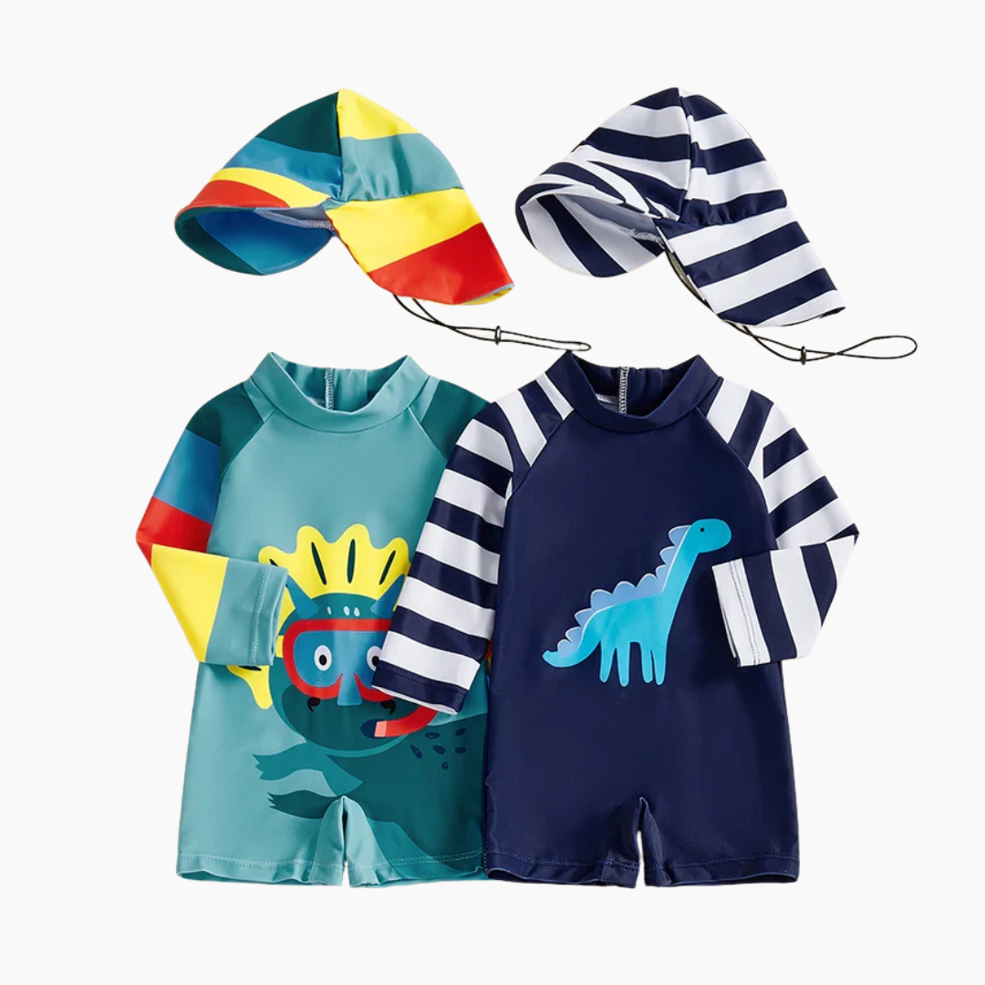 Toddler Boys Dinosaur Rash Guard Swimsuit Set