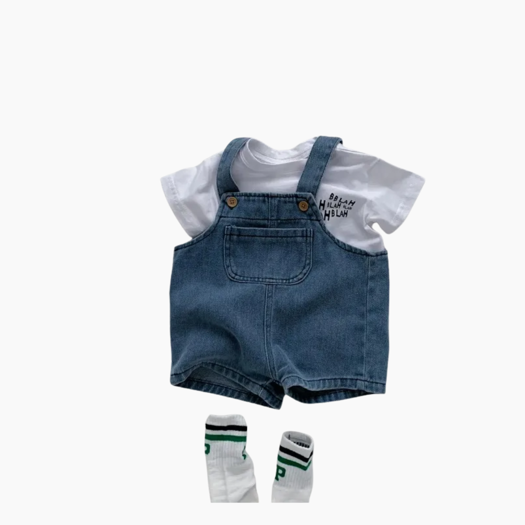 Toddler T-Shirt and Denim Short Overalls