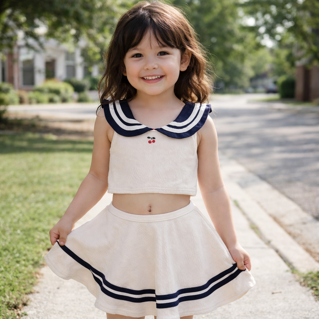 Classic Navy Style Sun-Protective Swimwear for Kids