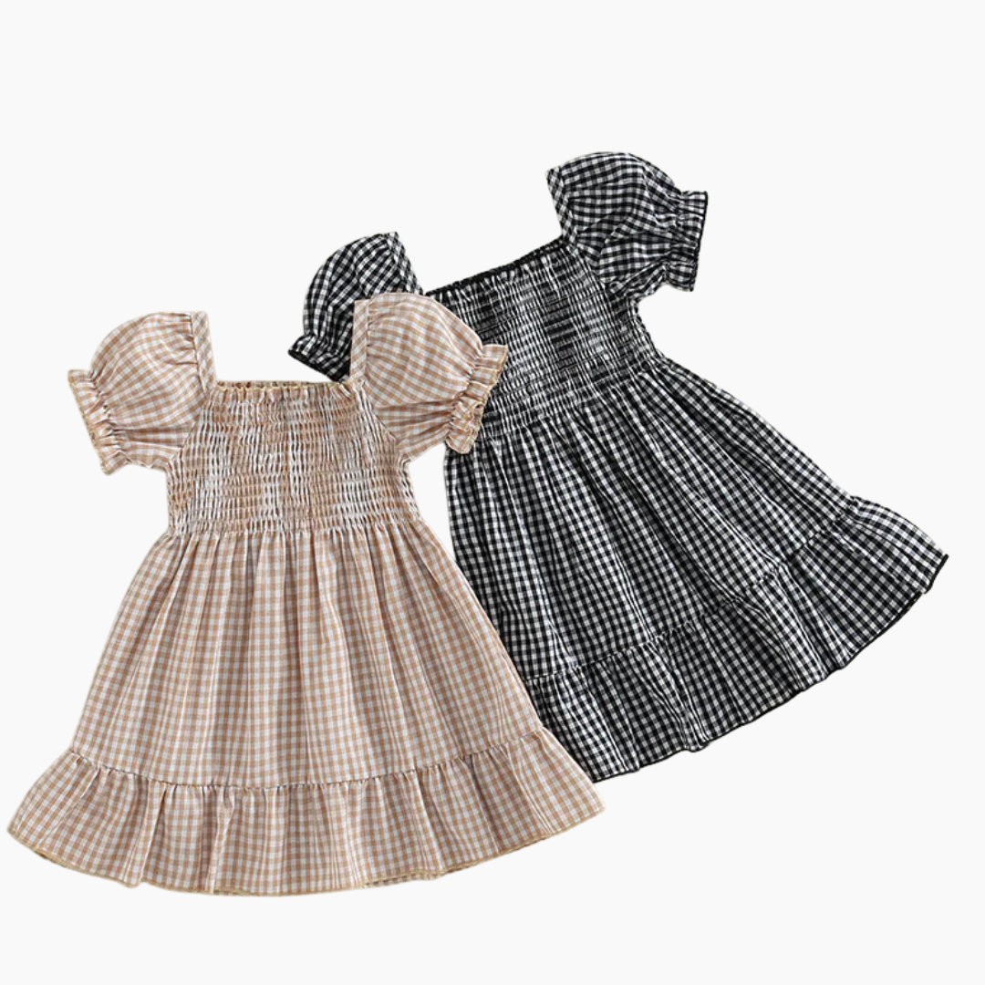 Sweet Summer Puff Sleeve Plaid Dress