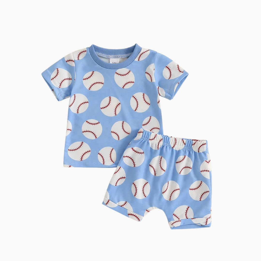 Baseball Print Toddler Boy Summer Outfit