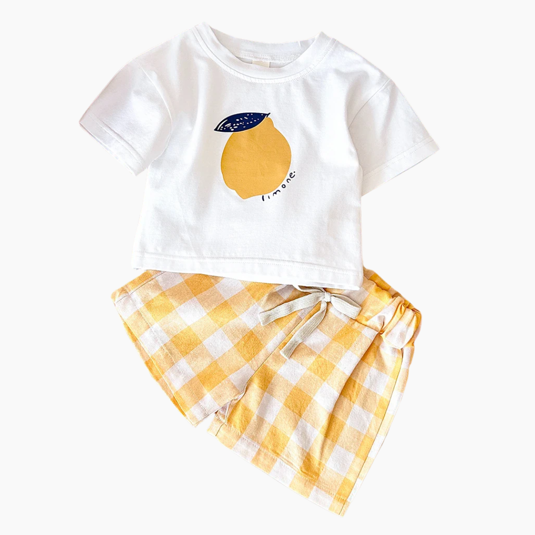 Lemon Print T-Shirt and Checkered Shorts Set