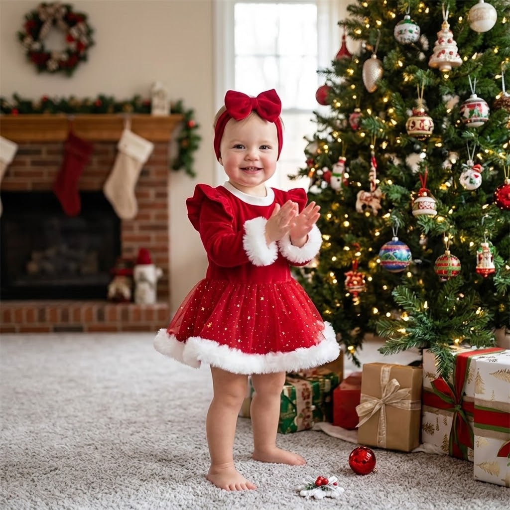 Baby Girls' Christmas Long Sleeve Romper Outfit