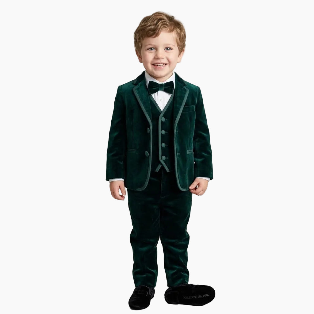 Boys Emerald Green Velvet 3-Piece Tuxedo Suit