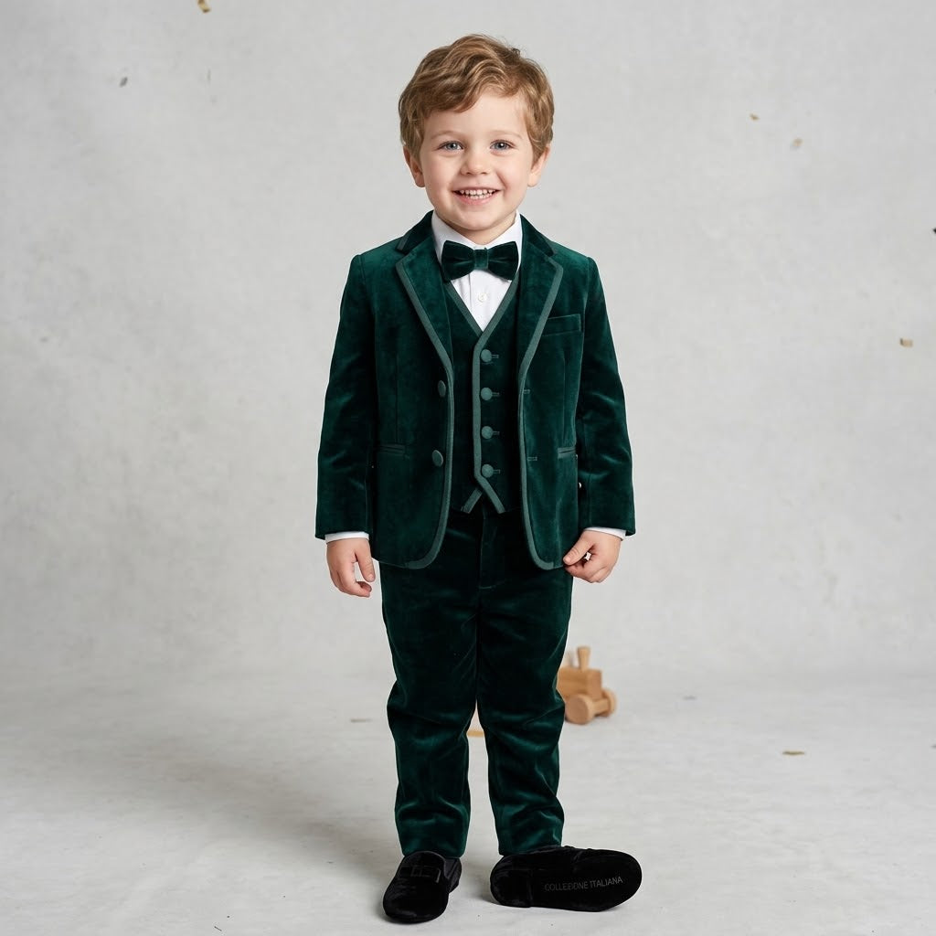 Boys Emerald Green Velvet 3-Piece Tuxedo Suit
