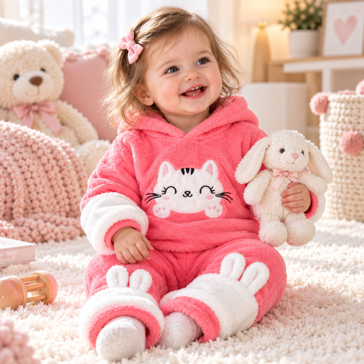 Baby Girl Pink Cat Hoodie & Pants Set