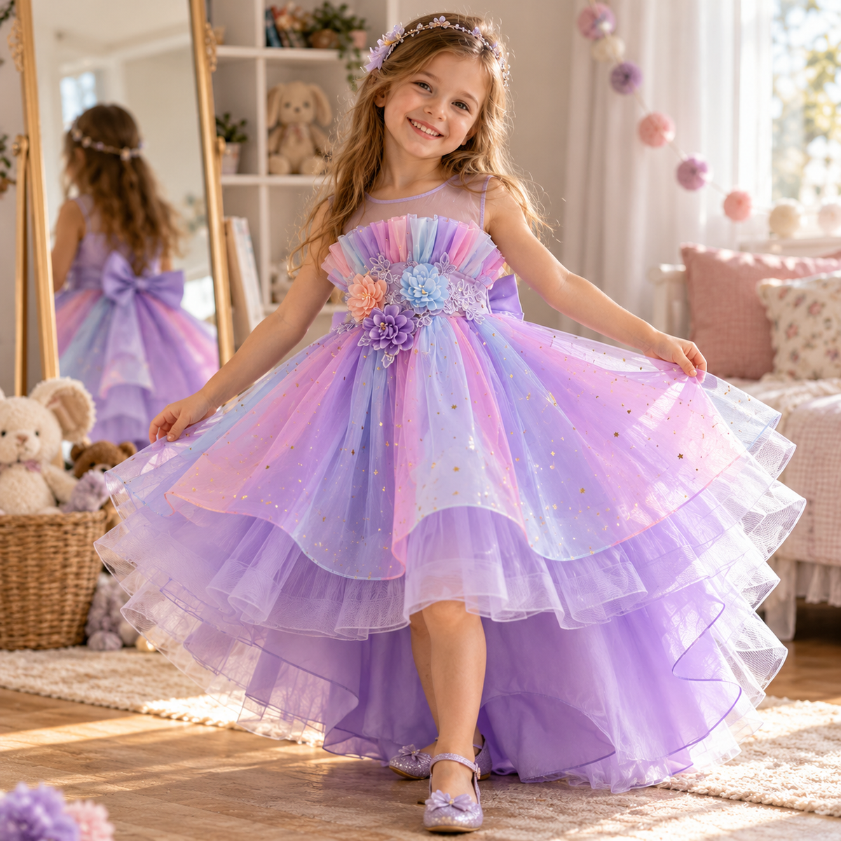 Girls Pastel Princess High-Low Tulle Dress