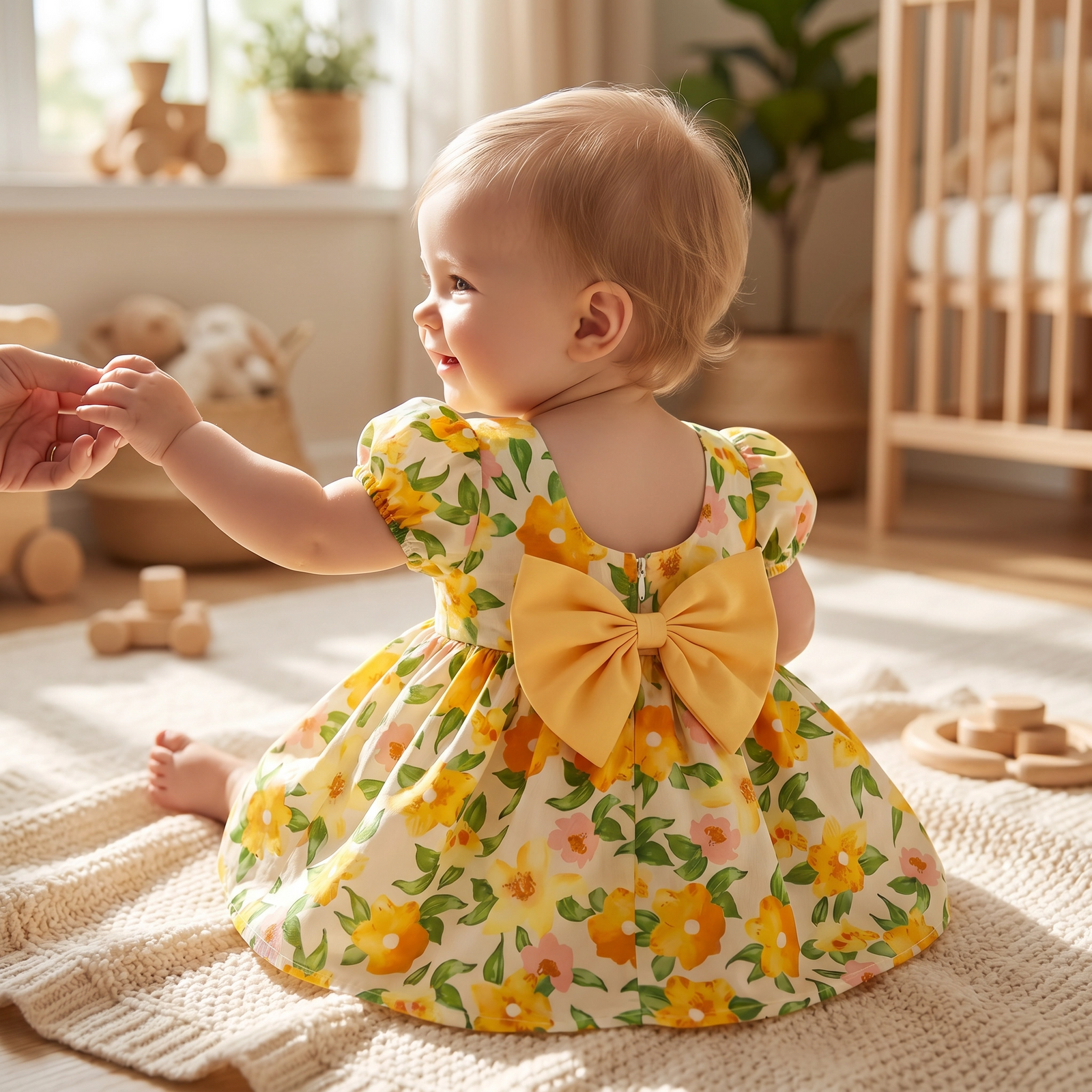 Sweet Floral Short-Sleeved Dress for Baby Girls