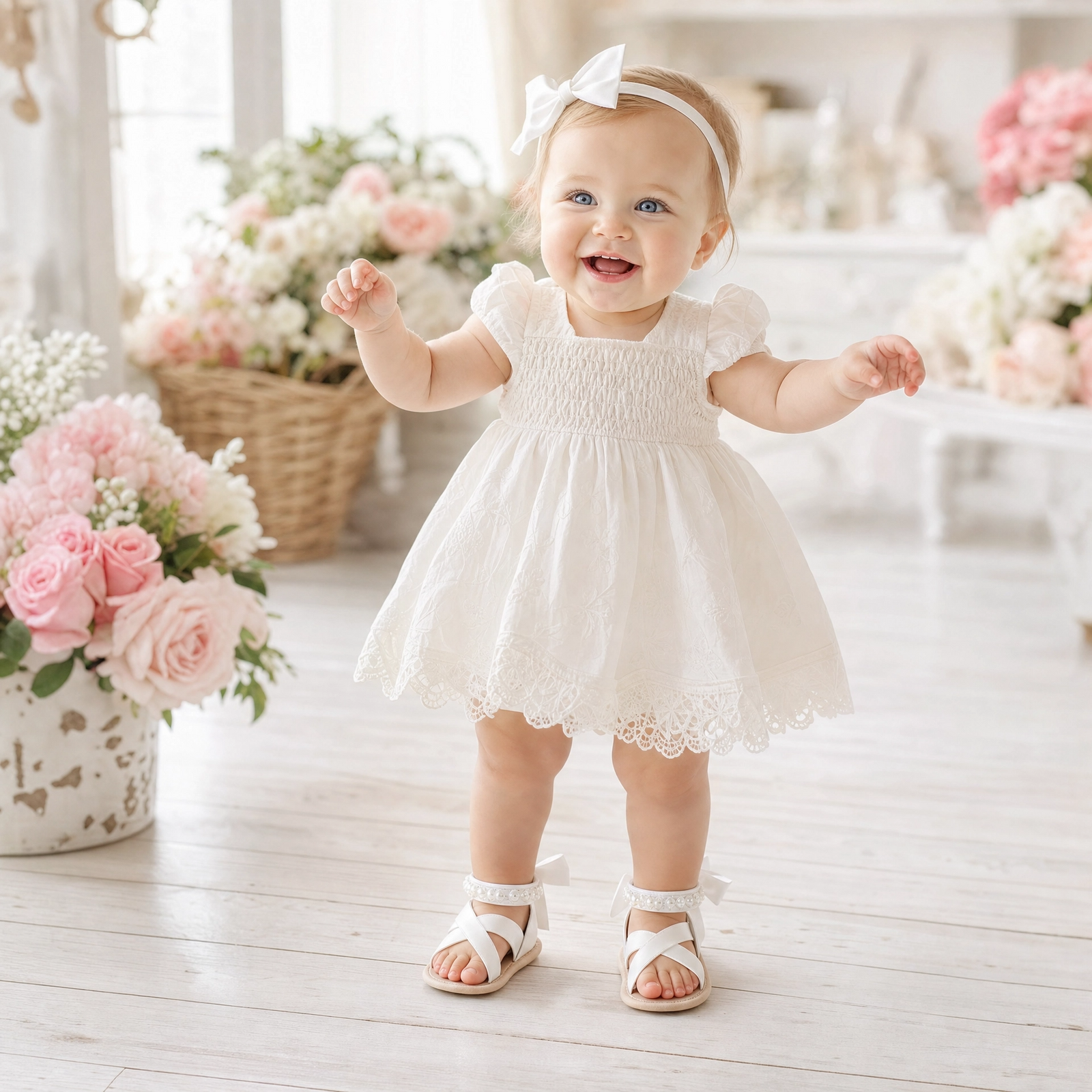 Baby Girl Satin Bow Floral Closed Back Support Sandals