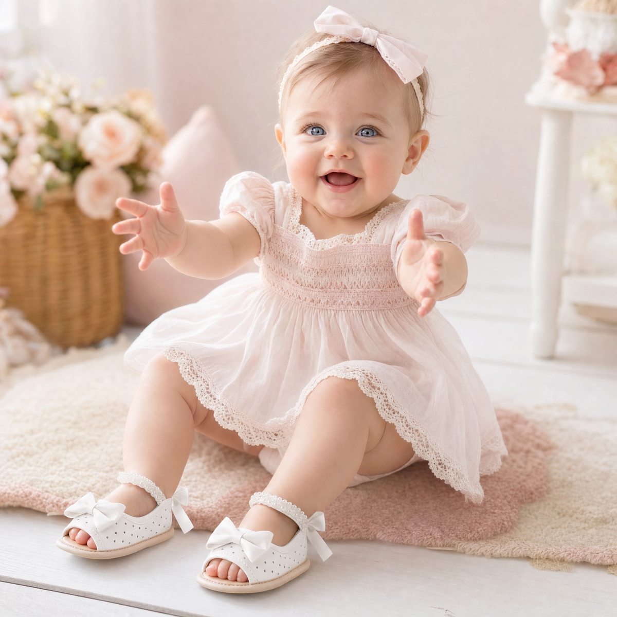 Baby Girl Satin Bow Floral Closed Back Support Sandals