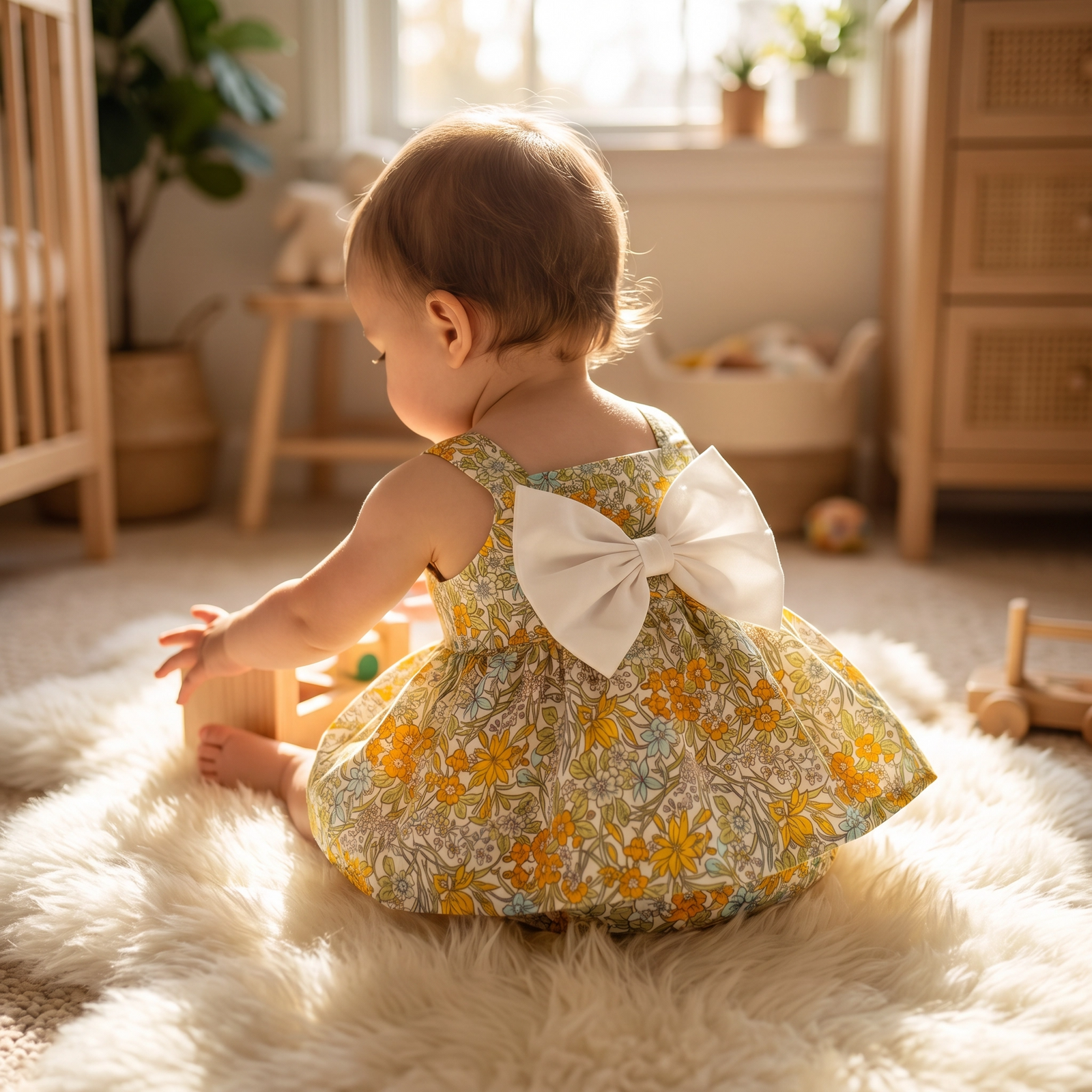 Fashion Floral Print & Bow Romper Set for Baby Girls