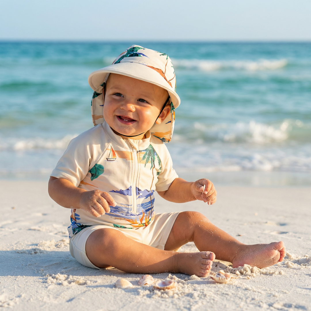 3-Piece Baby Boys' Rash Guard, Trunks & Hat Set