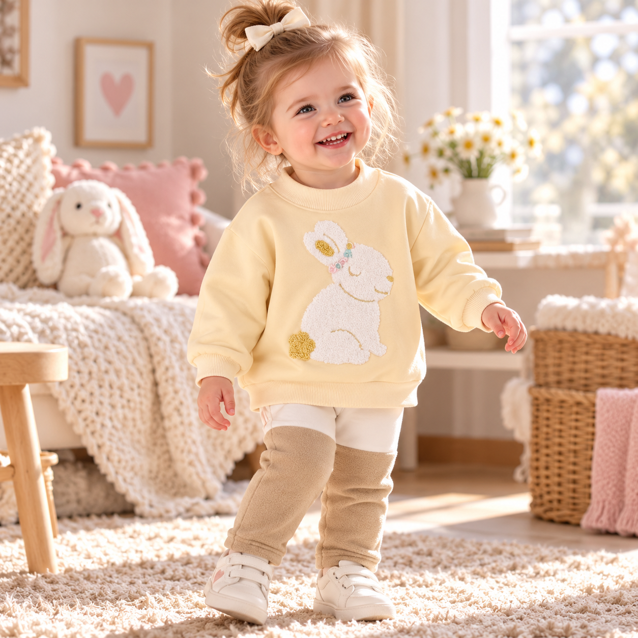 Baby & Toddler Casual Embroidered Rabbit Sweatshirt and Pants Set