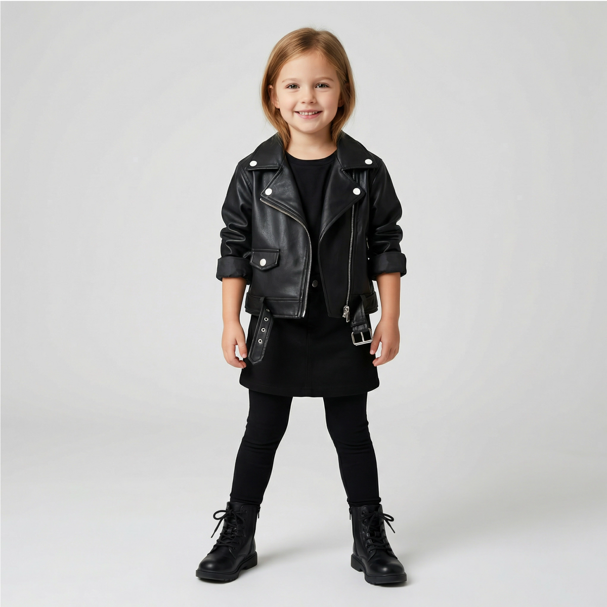 Unisex Faux Leather Moto Jacket for Kids